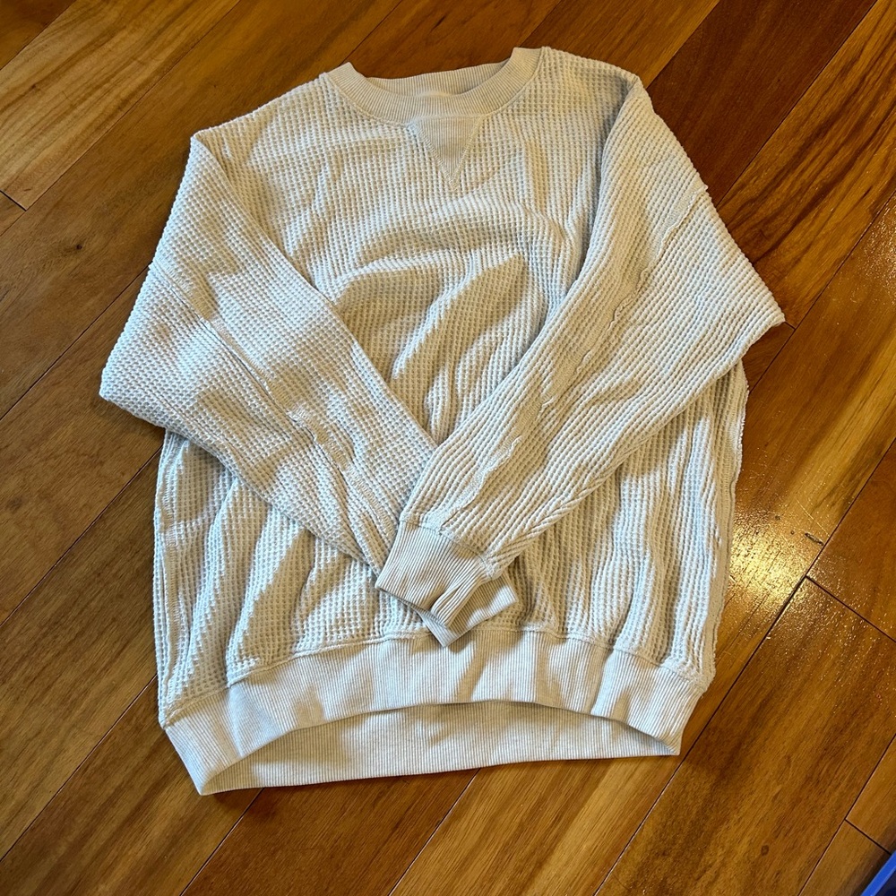 aerie cream colored waffle neck crewneck